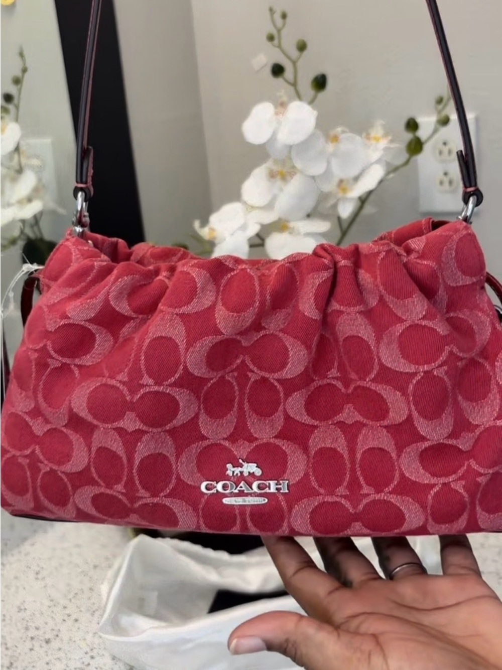 Coach Red Signature denim Faye Shoulder Bag